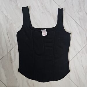 No Boundaries Black Ribbed Square-Neck Tank Top
